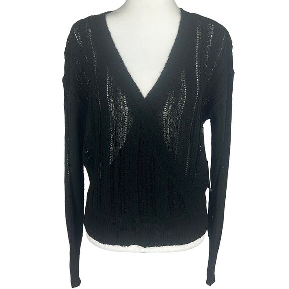 ASTR The Label Sweater Surplice Front Black Pointelle Size S NWT Sweater Weather - Picture 1 of 9